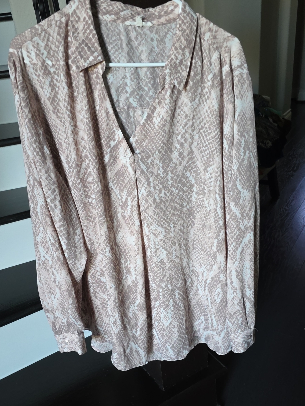 Maurices Beige Snake-Print Button-Down Blouse